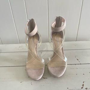 Vince Camuto beige/cream heel. Clear strapping details